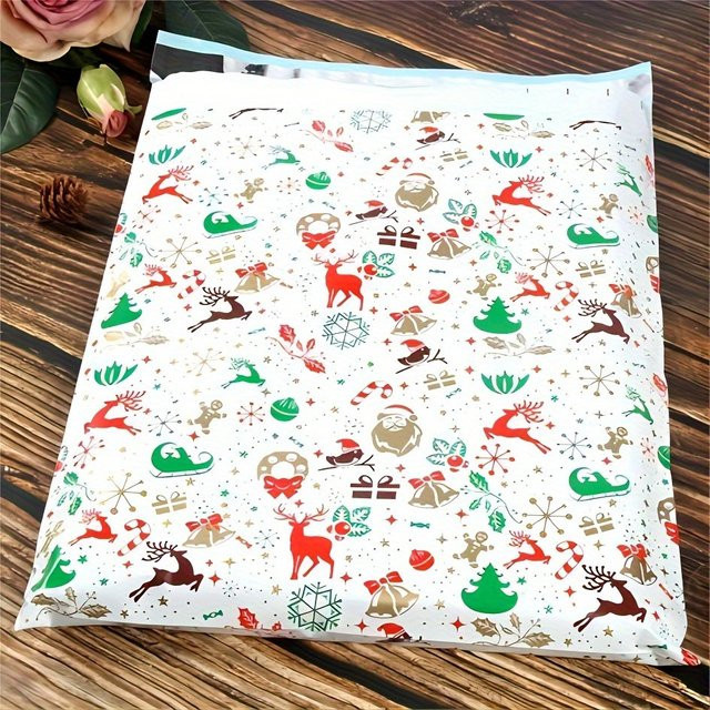 10er Set wasserdichte Weihnachts-Versandtaschen mit Rentier-Cartoon, selbstklebende Geschenktüten in Multicolor für Büro und Party - Bild 1