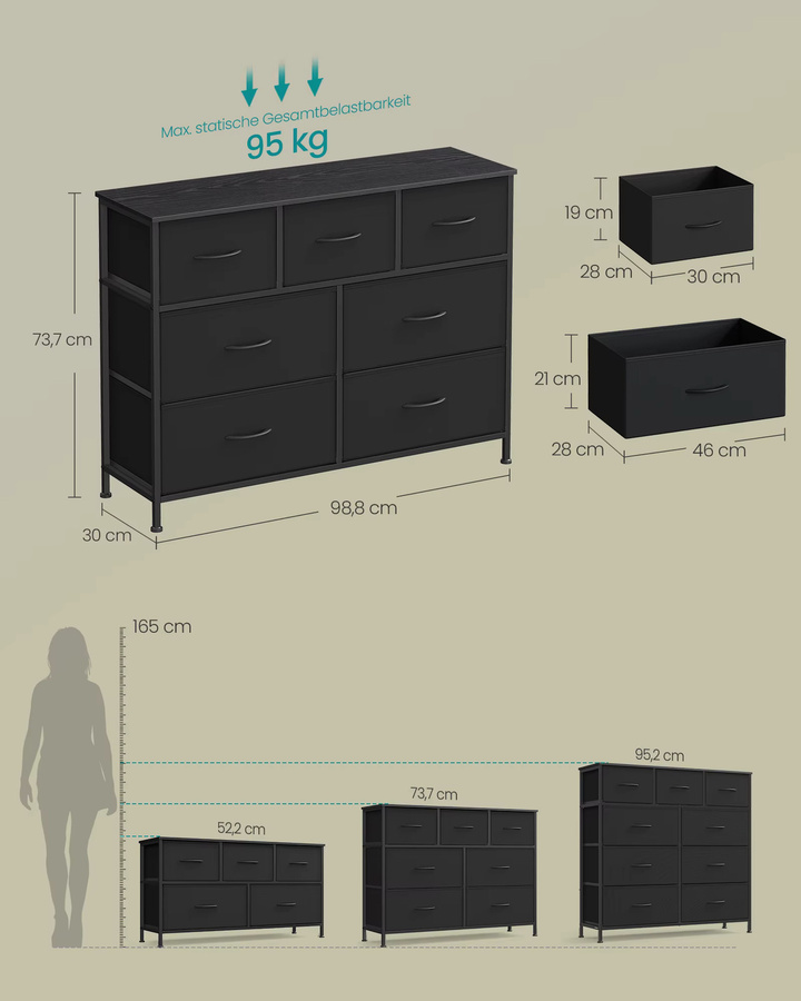 Songmics Kommode mit 7 Stoffschubladen aus Stahl und MDF für dein Home Office - Bild 5