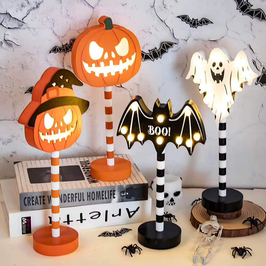 WEIGAO Halloween LED Nachtlicht mit Kürbis, Spinne, Fledermaus und Schädel Form in Schwarz für Wohnkultur und Partys, B/T/H: 26,5 x 17,5 x 17,5 cm - Bild 2