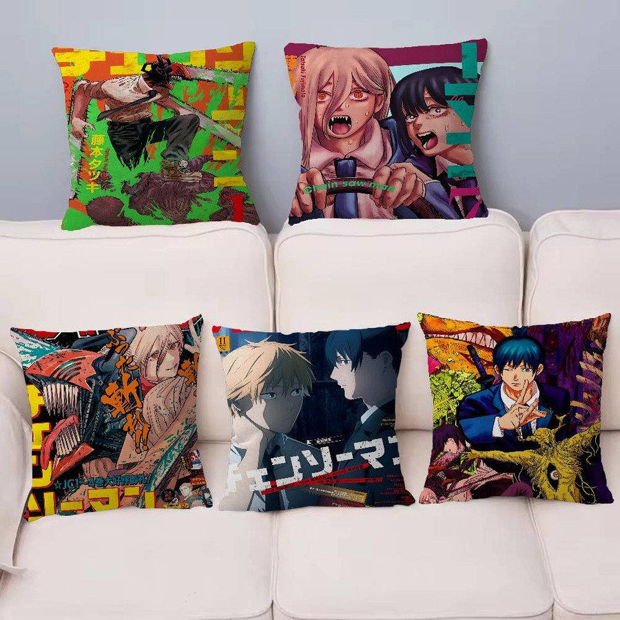 Dekorative Anime Chainsaw Man Kissenhülle aus Peach Skin, Multicolor, B/H: 18 x 18 cm - Bild 2