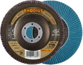 RHODIUS ALPHAline LGZ F2 Fächerschleifscheibe Blau Durchmesser: 115 mm, Bohrung: 22,23 mm, Körnung: K80 - Bild 1