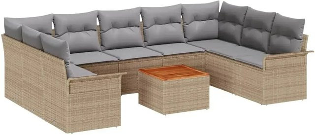 vidaXL Garten-Sofa-Set 10-teilig aus Polyrattan in Beige mit Polsterung und Stauraumfunktion - Bild 1