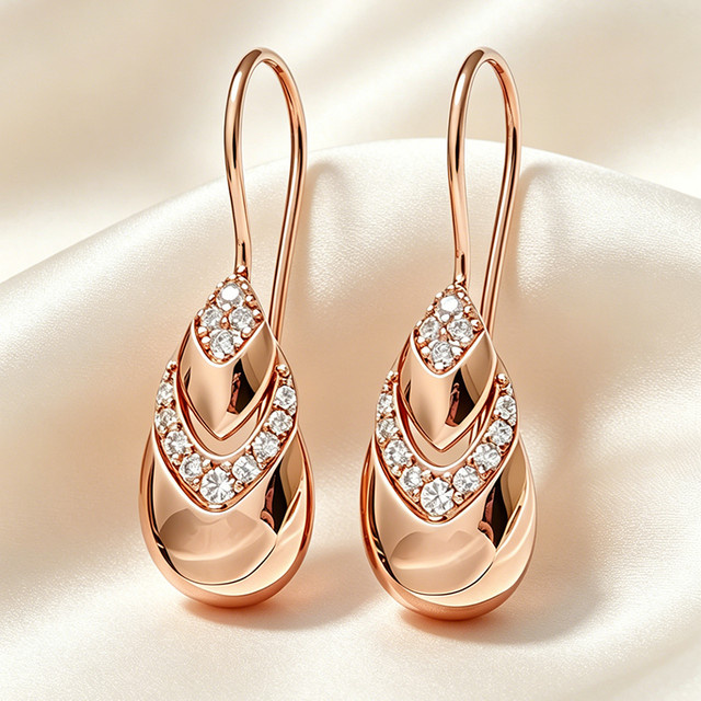 Kinel Tropfen-Ohrringe, 585 Gold, Roségold, Zirkonia, Damen - Bild 1