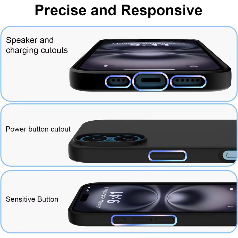 Ricestate Flüssige Silikonhülle für iPhone 11 bis iPhone 17 Pro Max, stoßfeste Soft Schutzhülle, Farbe: Schwarz - Bild 5