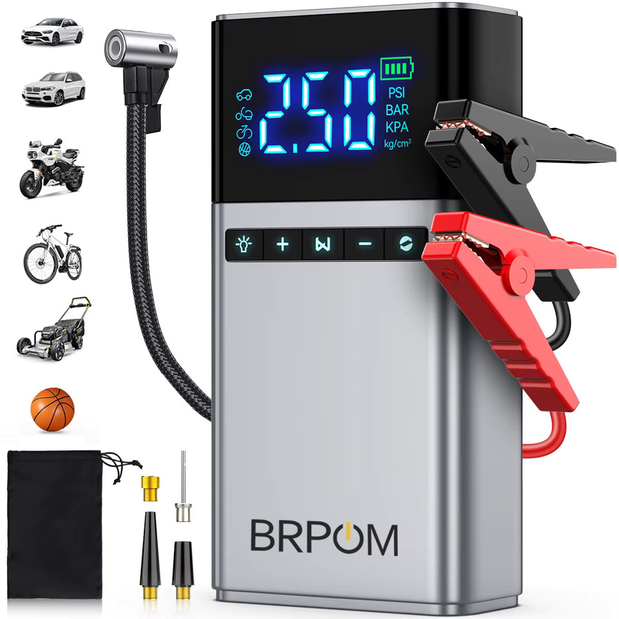 BRPOM 12V Auto-Starthilfe mit Luftkompressor und 1500A Spitzenleistung, Tragbarer Batterie-Booster und Reifenfüller mit 150PSI, Farbe: Schwarz - Bild 5