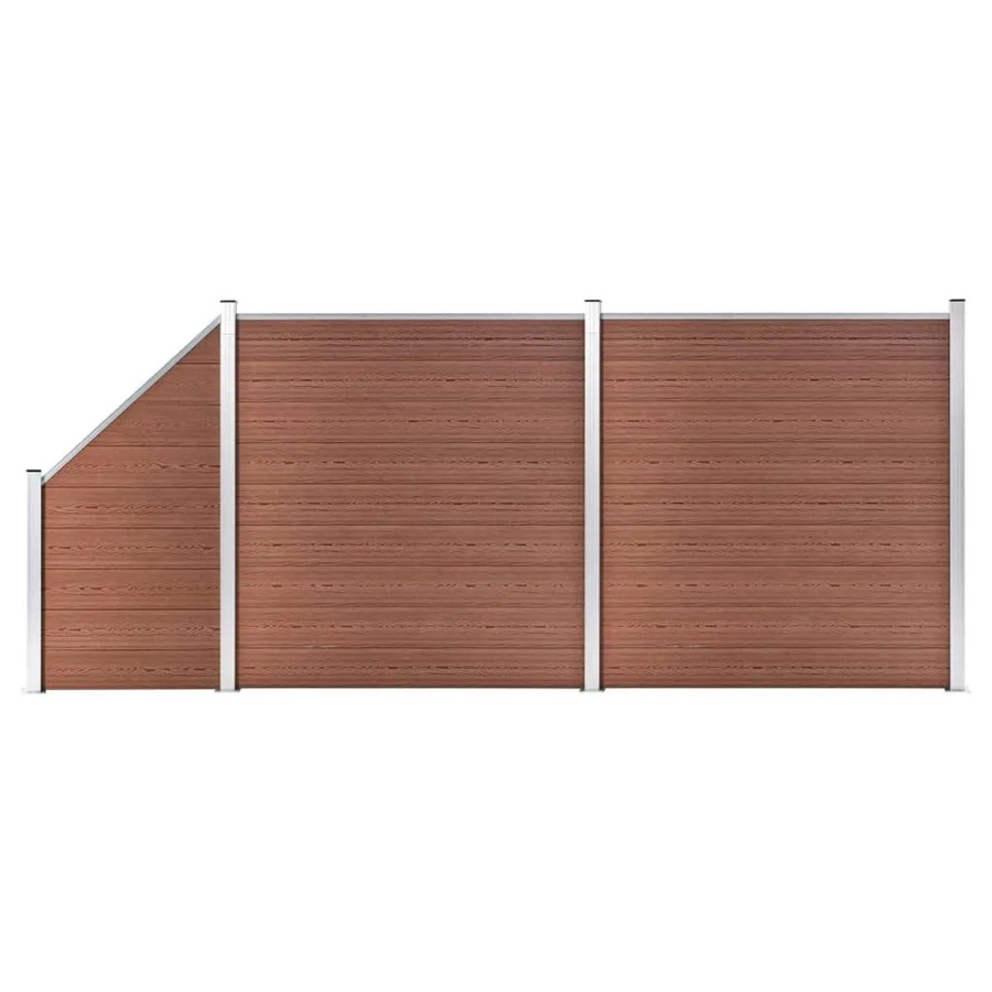 vidaXL WPC Zaun-Set aus Aluminium in Braun mit 2 Quadraten und 1 Schräge, B/H: 446 x 186 cm - Bild 2