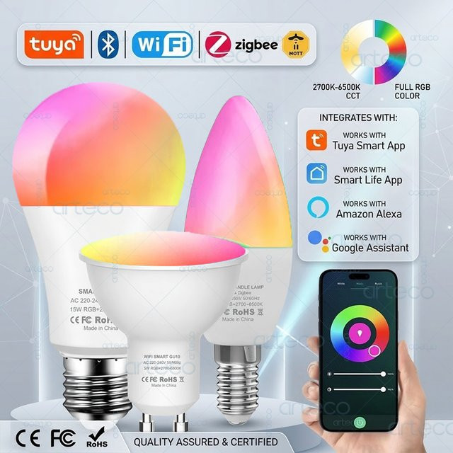 Tuya Smart LED-Glühbirne E27 RGBCW dimmbar mit WiFi Bluetooth Zigbee Kompatibel mit Alexa und Google Assistant - Bild 1