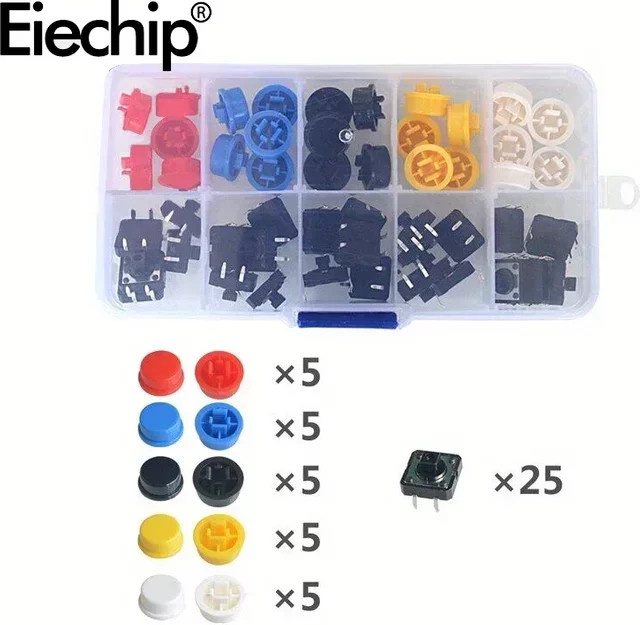 25 Stück kreisförmige Schalterkappen A24 für leichte Berührungsschalter, Multicolor, B/T/H: 12 x 12 x 7,3 mm - Bild 1