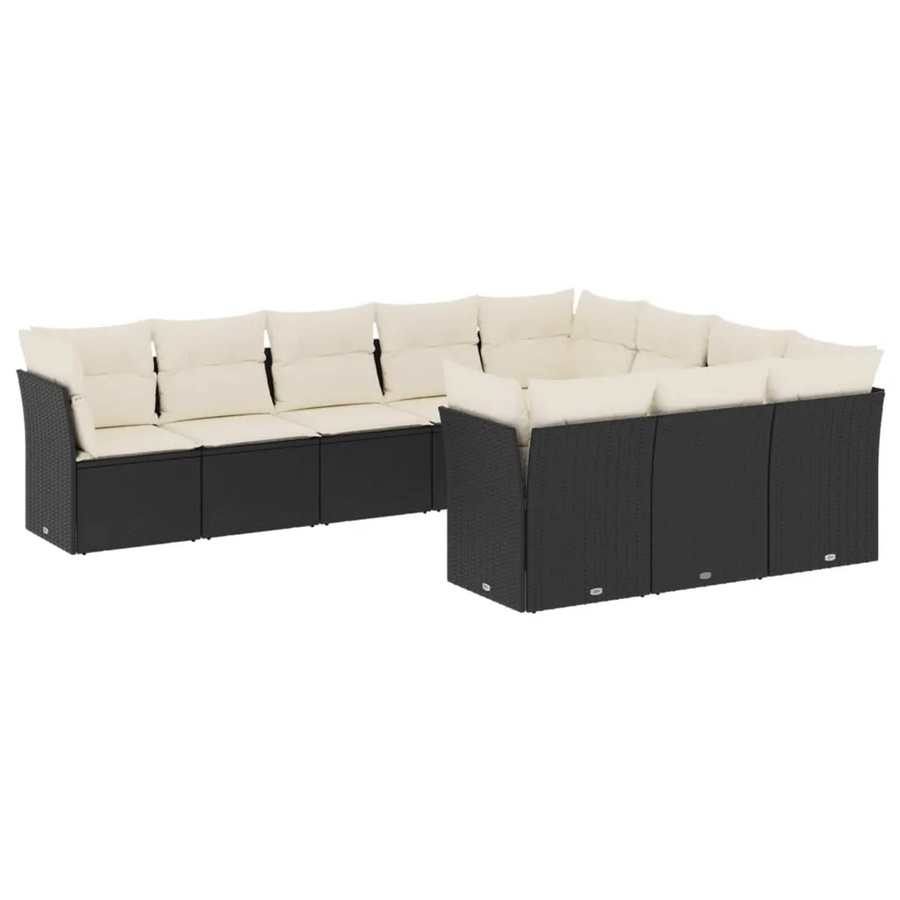 vidaXL 10-teilige Garten-Sofagarnitur aus Poly-Rattan mit Kissen in Schwarz-creme - Bild 2