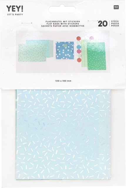 Rico Design Flachbeutel mit Stickern in Hellblau, 20 Stück, B: 12,0 cm, H: 18,5 cm - Bild 1