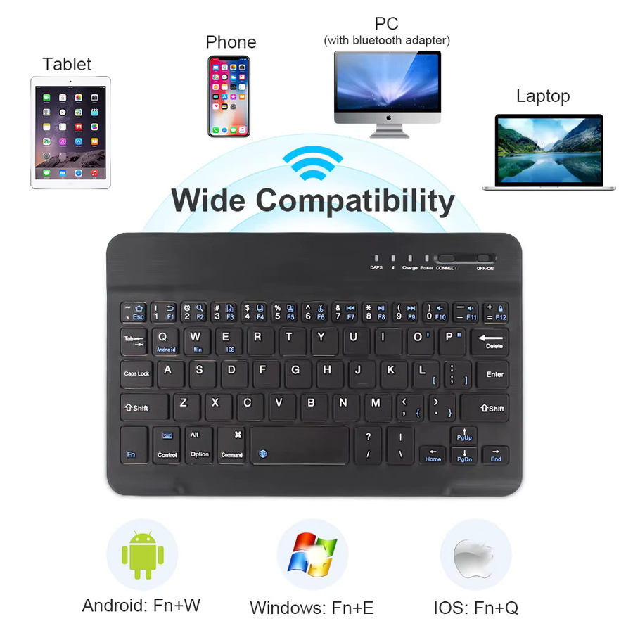 Kebidumei Bluetooth Mini-Tastatur in Schwarz für Laptop, Tablet, iPad, Android, iOS und Windows, wiederaufladbar - Bild 6