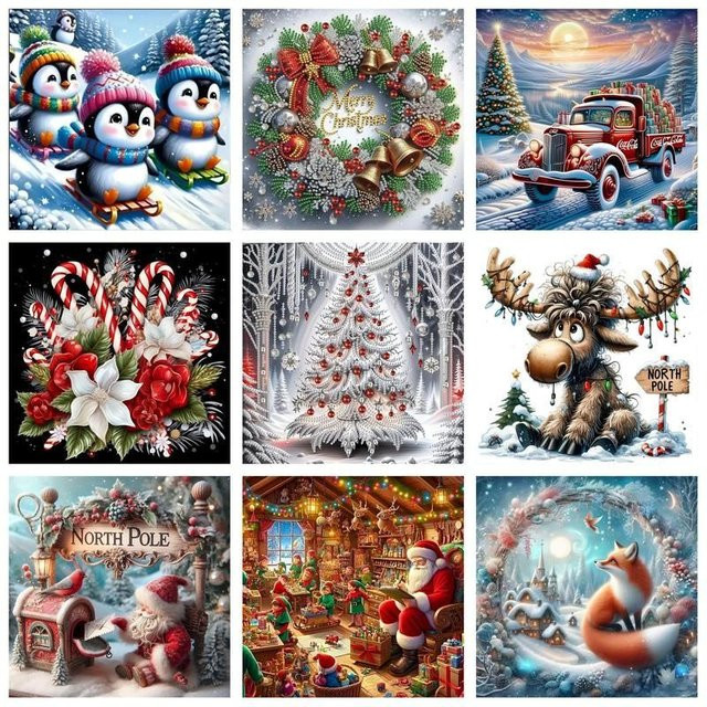 CHENISTORY Diamant-Gemälde Weihnachtslandschaft mit quadratischen Bohrern als 5D Diamant-Stickerei und Kreuzstich zur Wanddekoration, Mehrfarbig - Bild 1