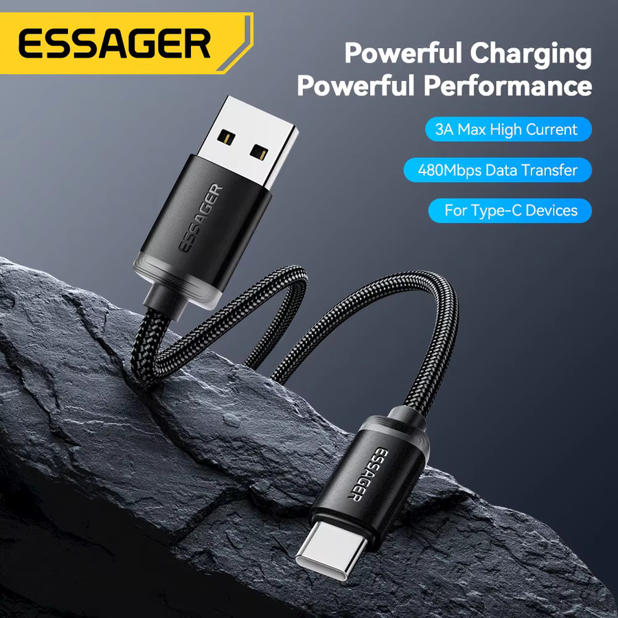 Essager 3A USB Typ-C Schnellladekabel USB-A auf USB-C Datenladekabel für iPhone 15, Samsung und Xiaomi in Schwarz - Bild 2