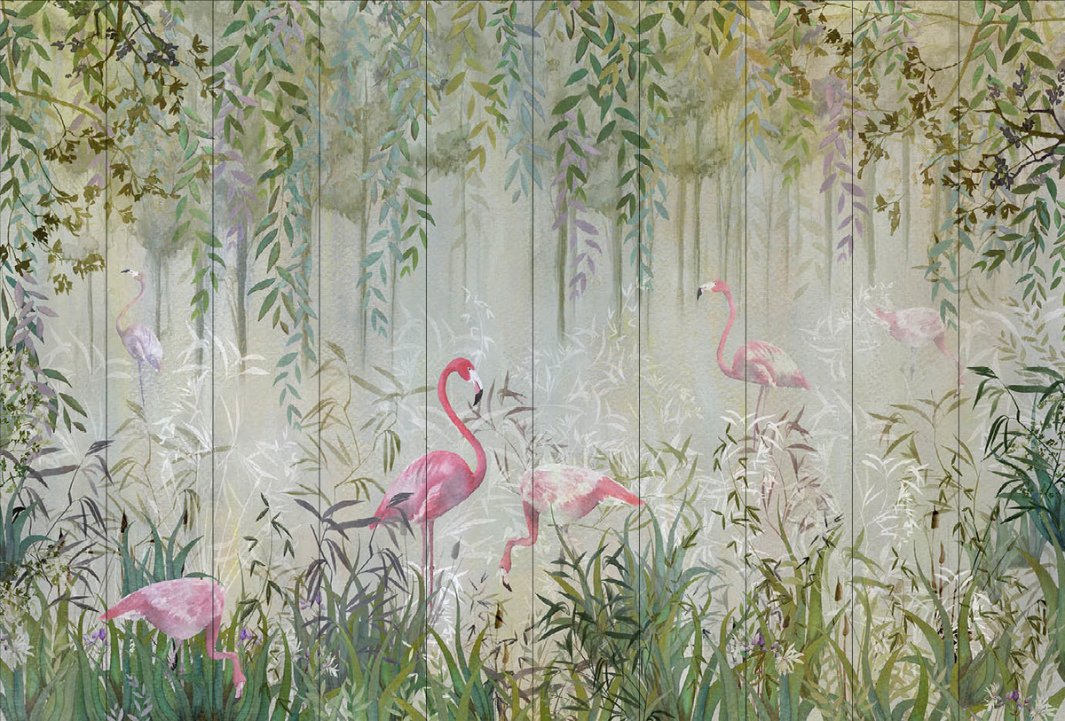 NLXL Mural Flamingo Garden Wandtattoo im Boho-Stil, Mehrfarbig - Bild 1