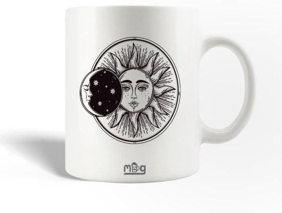 Wallified Tasse Sonne und Mond aus Keramik in Weiß, 300 ml, spülmaschinenfest und mikrowellengeeignet - Bild 1