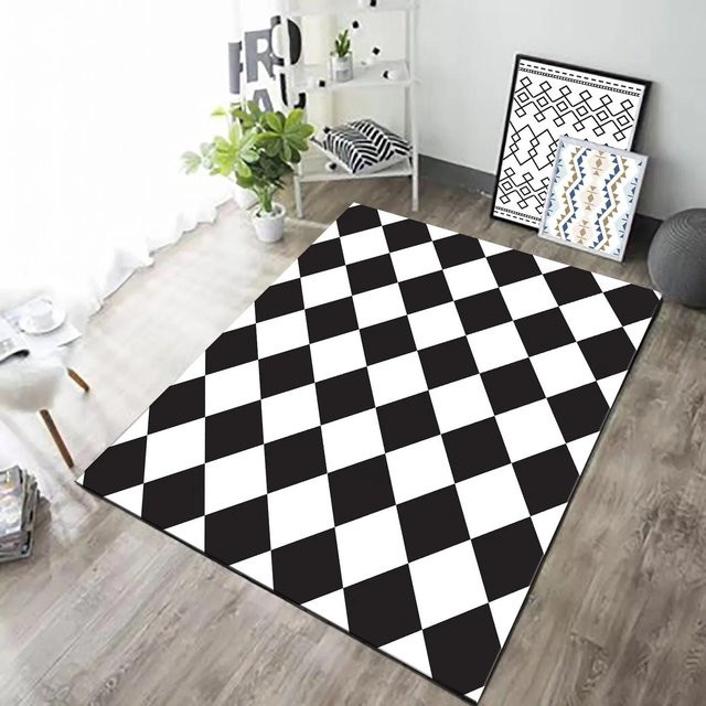Karpetti Bereichsteppich mit geometrischem Gittermuster in Schwarz-Weiß, rutschfest und waschbar, B/T: 40 x 120 cm - Bild 1