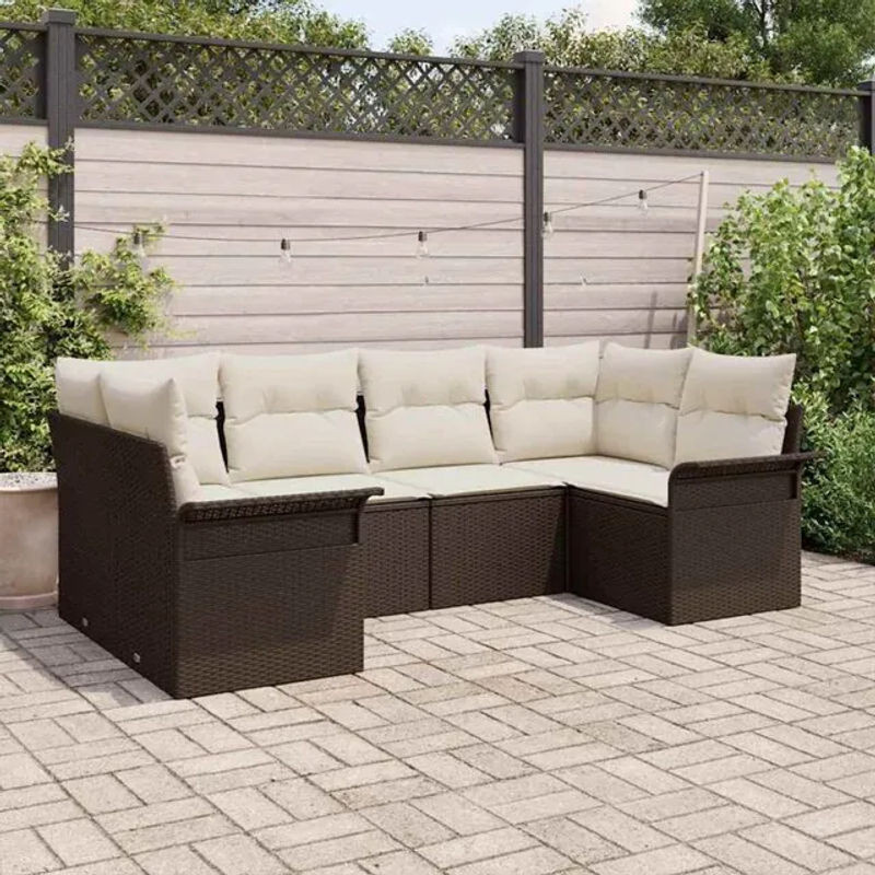 vidaxl Garten-Sofa-Set aus Poly-Rattan mit 6 Teilen und Kissen in Braun und Beige inklusive Stauraum - Bild 1