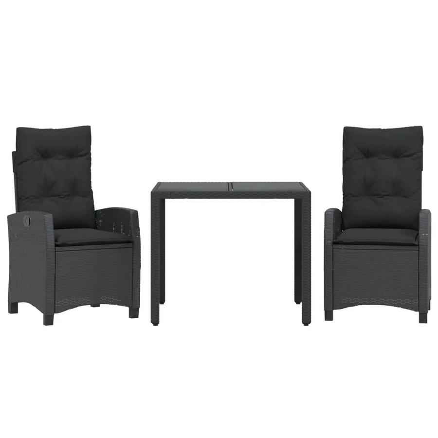 vidaXL 3-teilige Garten-Essgruppe aus Polyrattan mit Kissen in Schwarz - Bild 2
