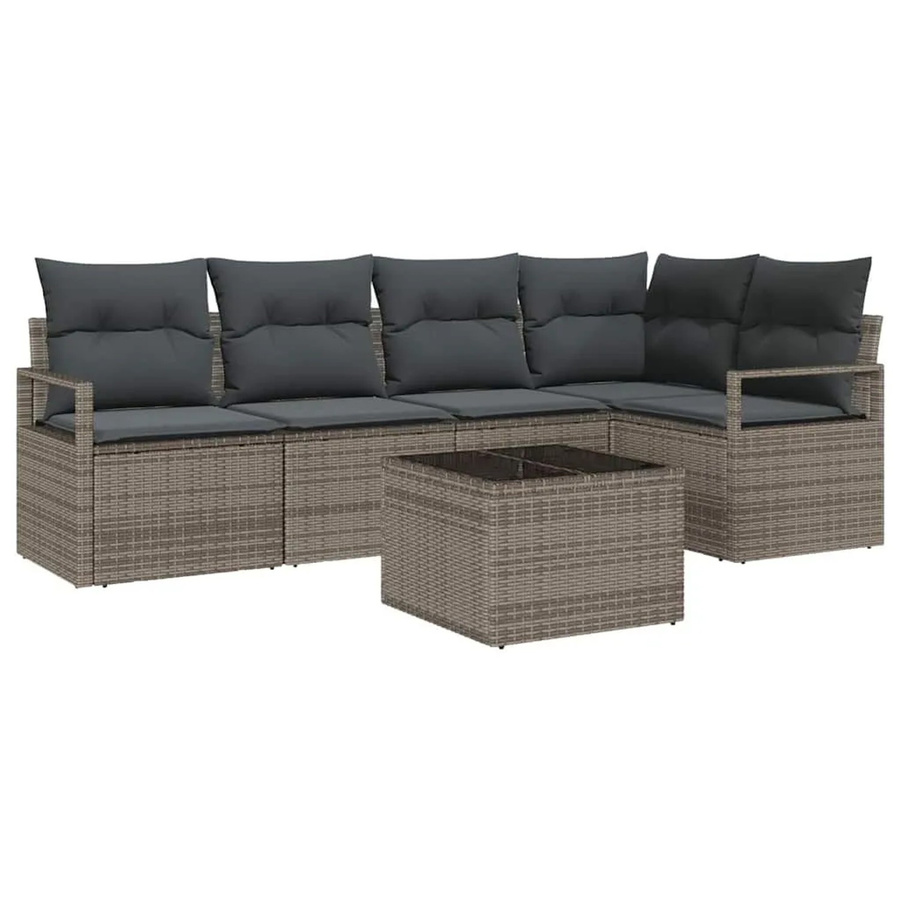 vidaXL Gartensofa-Set aus Poly-Rattan in Grau mit 6 Kissen und Tisch im L-Shape Design - Bild 2