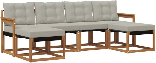 vidaXL Outdoor-Sofagarnitur 6-teilig aus Akazienholz und Textilene in Natur und Grau mit Kissen - Bild 1
