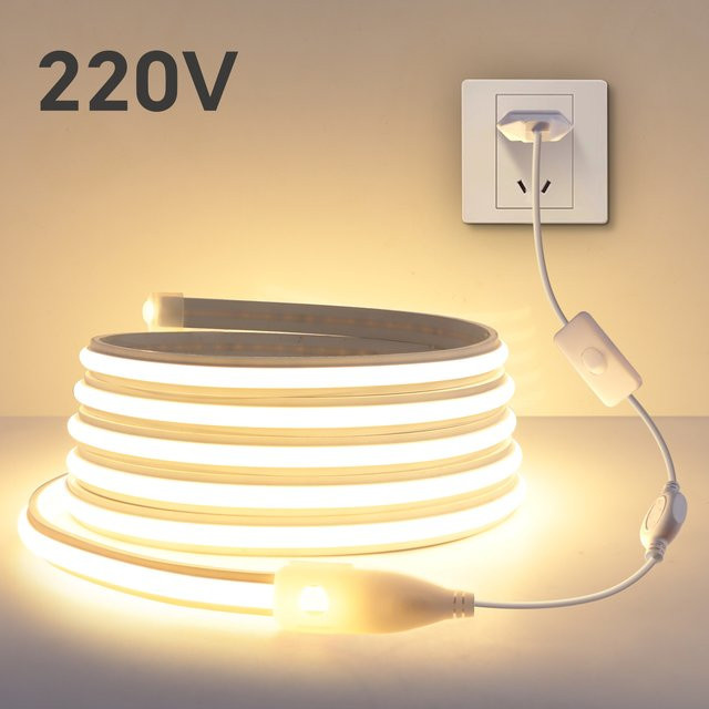 Rybakov Cob-LED-Streifen in Neon-Optik, wasserdichtes Silikon, Farbe: Weiß, 220 V mit EU-Netzteil und Schalter - Bild 1