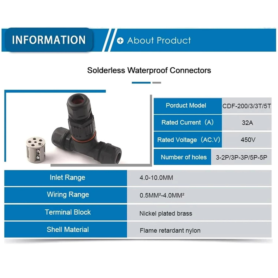 AOKIN IP68 I/T Form Wasserdichte Stecker mit 2/3/5 Pin Schnellschraub-Verbindungen für elektrische Drahtanschlüsse - Bild 3