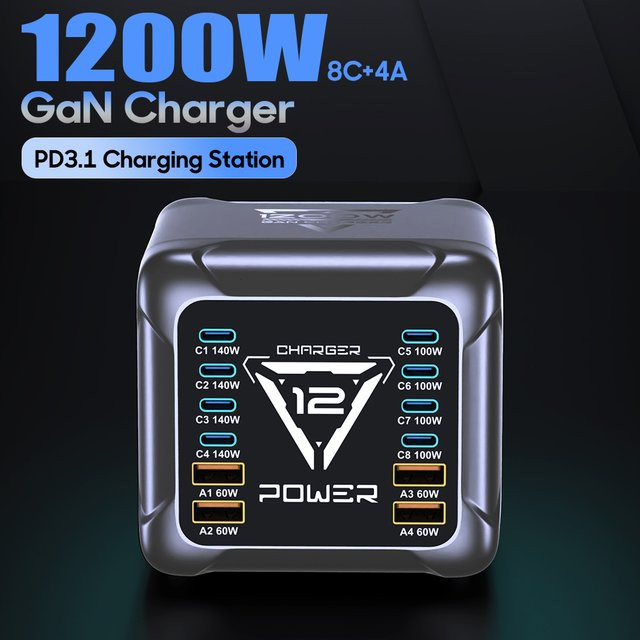 Ueetop GaN USB Typ-C Schnellladestation mit 140W PD3.1 PPS QC4.0 in Grau - Bild 1