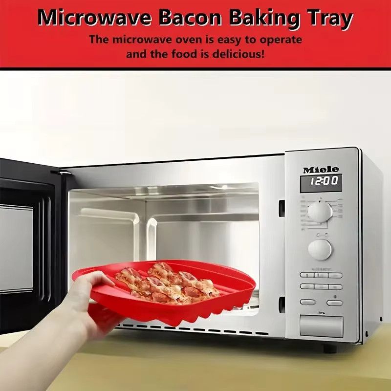 YOCITY Mikrowellen-Bacon-Maker mit Spritzschutzdeckel in Rot - Bild 3