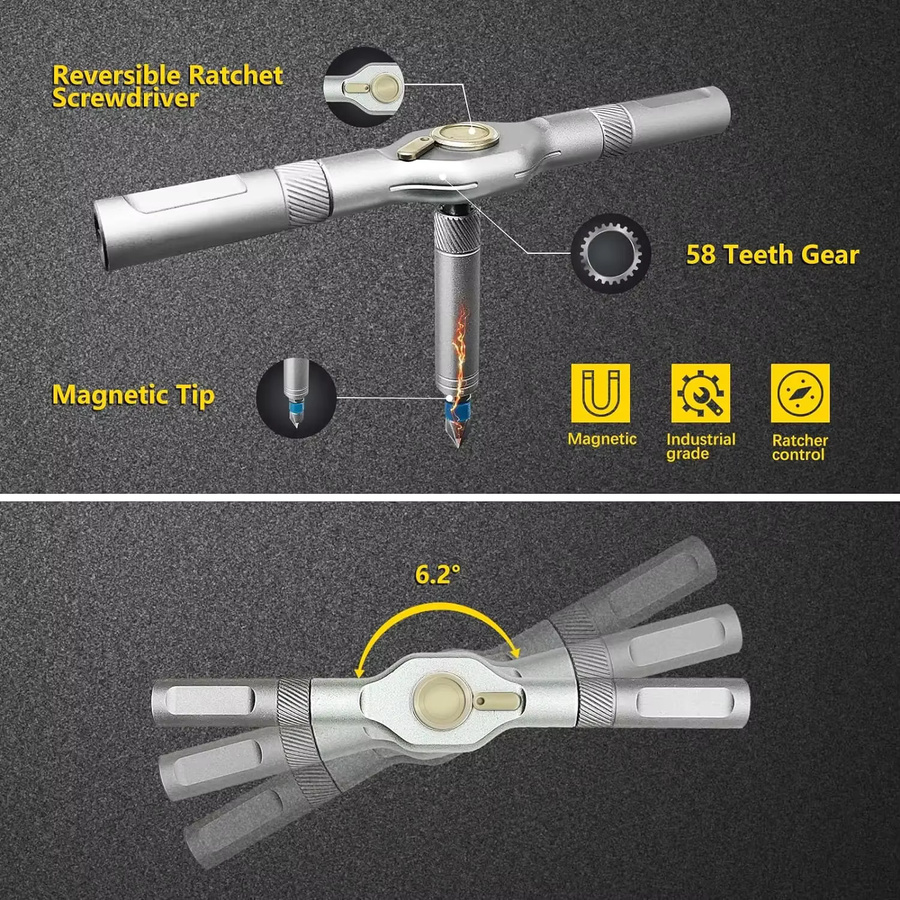VMAN Pro 24/30-in-1 magnetisches Ratschenschraubendreher-Set in Schwarz mit Torx und Phillips Bits für die Präzisionsreparatur von Elektronik und Smartphones - Bild 3