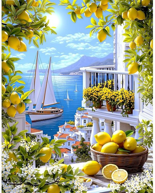 GATYZTORY 5D Diamantmalerei Baum-Landschaft mit See als Mosaik-Strass-Stickerei in Multicolour zur Heimdekoration - Bild 1