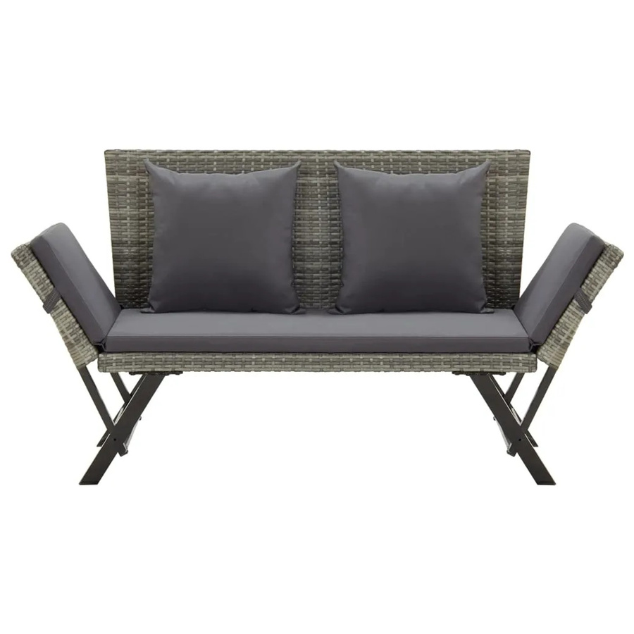 vidaXL Gartenbank aus Polyrattan mit Kissen in Grau und Weiß, modern mit Armlehnen und pulverbeschichtetem Stahlgestell, Breite: 176 cm - Bild 2