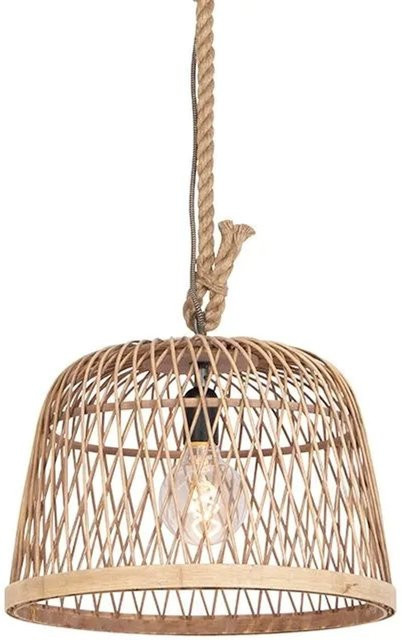 QAZQA Pendelleuchte Calamus im Landhausstil mit Rattan und Seil, Beige/Braun, runde Form, E27, dimmbar - Bild 1
