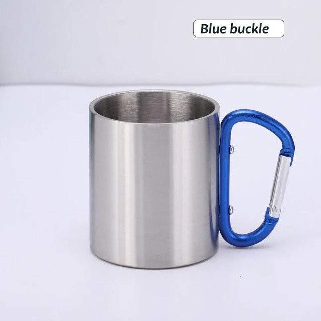 Mango Event Outdoor Camping Becher aus Edelstahl mit Karabiner-Griff, Blau, 200 ml - Bild 1