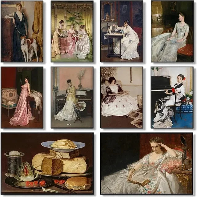 Potdemiel Leinwandgemälde Renaissance-Frauen Porträt im Retro-Stil als Wandkunst in Mehrfarbig - Bild 1