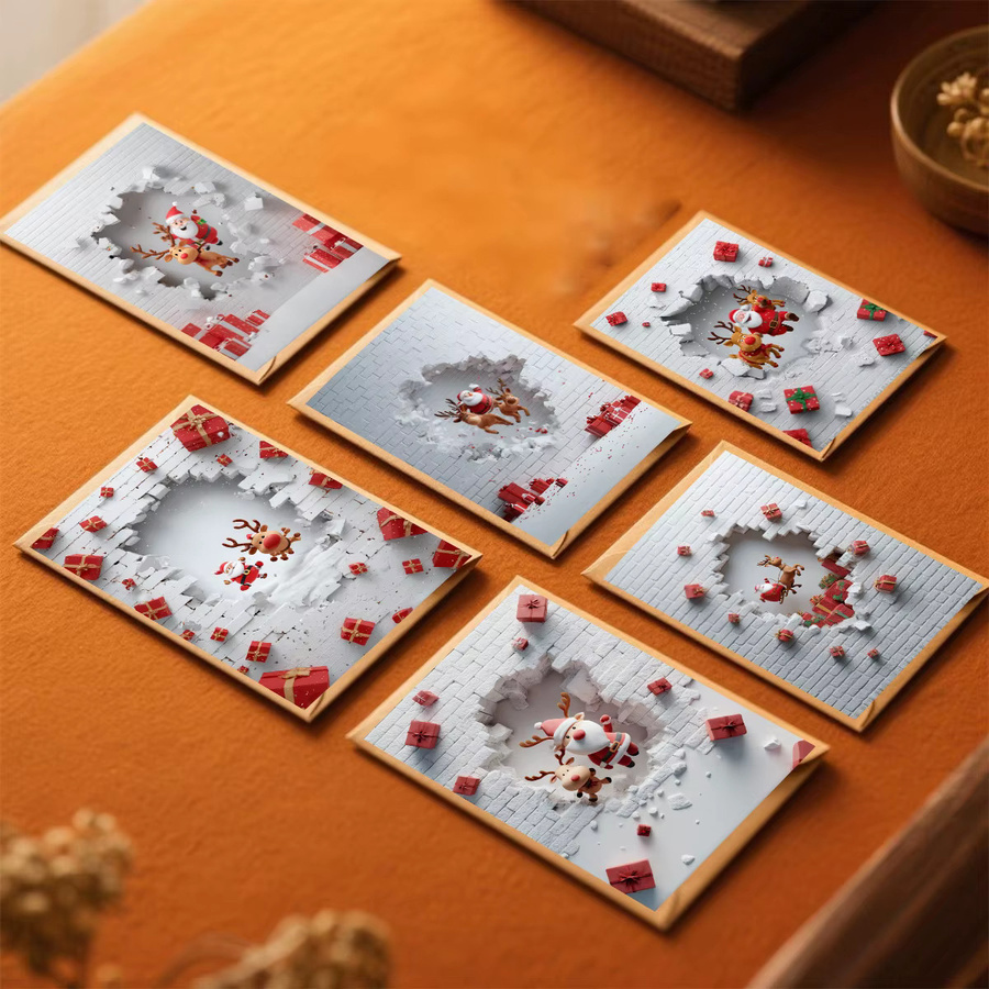 Set aus Weihnachtskarten mit Umschlägen, Pop-Up Grußkarten mit Weihnachtsmann und Rentier, glitzernd, B: 9 cm, H: 13 cm - Bild 4