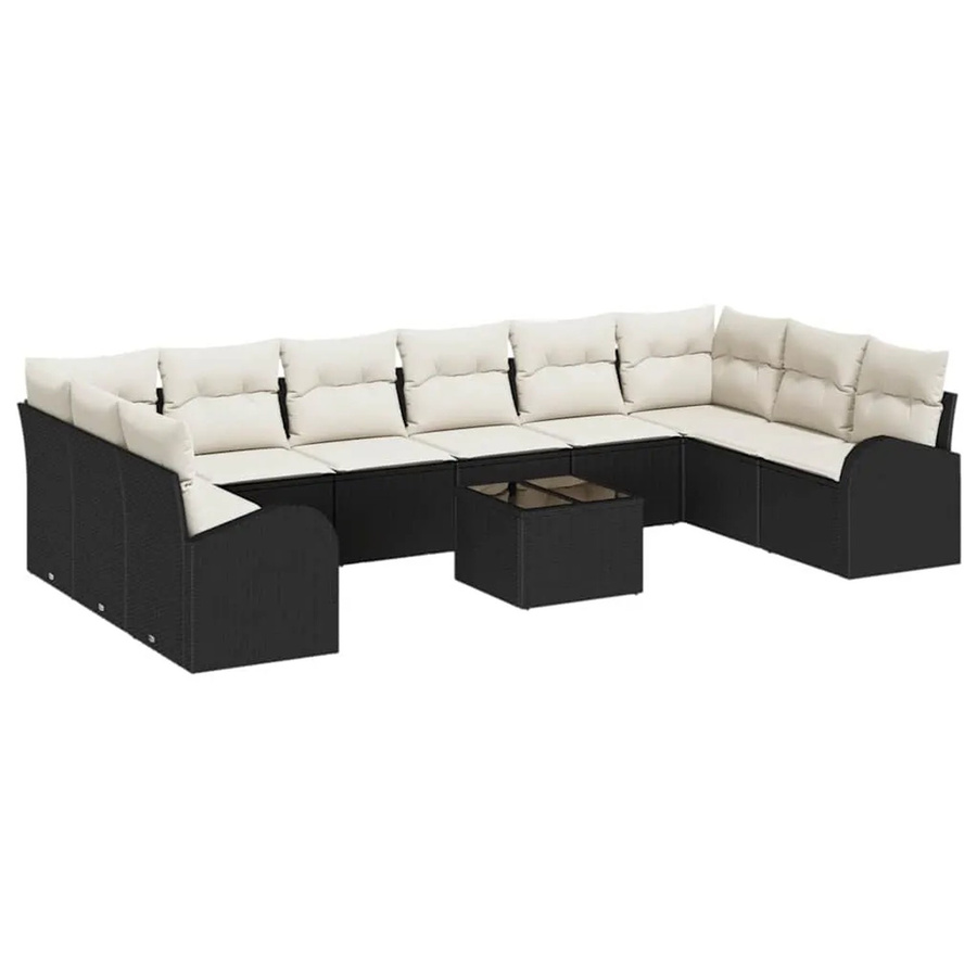 vidaXL Garten-Sofa-Set 11-teilig in U-Form aus Poly-Rattan mit Polsterkissen in Schwarz-Creme - Bild 2