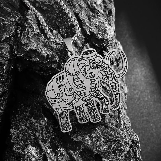 YIRAN Halskette Zahnrad Elefant, Edelstahl, Schwarz, Herren - Bild 1