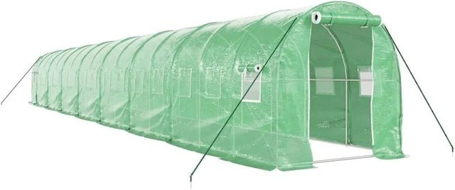 vidaXL Gewächshaus mit Stahlrahmen in Grün, 32 m², B: 16 m, H: 2 m, T: 2 m - Bild 1