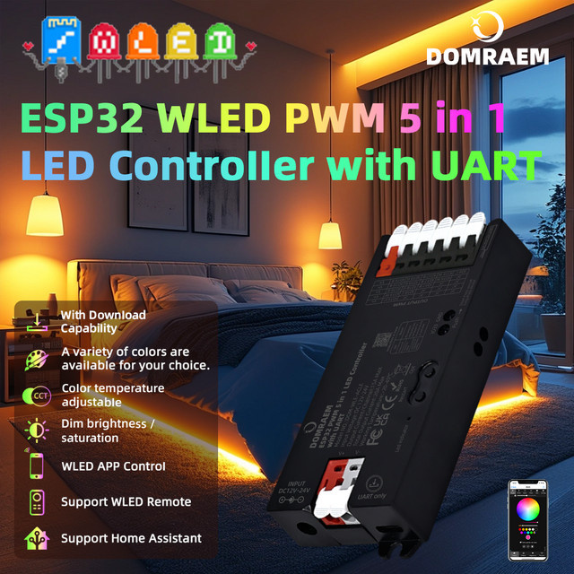 Domraem 5-in-1 ESP32 WLED-Controller mit PWM-Dimmung und UART, kompatibel mit Alexa, für RGB, RGBW, CCT und RGBCCT LED-Streifen, Farbe: Gelb - Bild 1