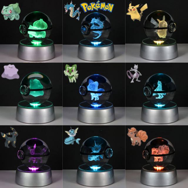 TAKARA TOMY Pokemon 3D Kristall Ball Figur, Mit Led Licht Basis, Puppen - Bild 1