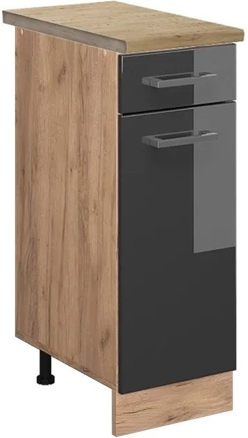 Vicco Küchenunterschrank R-Line in Anthrazit Hochglanz und Goldkraft Eiche, B: 30,0 cm, H: 81,6 cm, T: 60,0 cm - Bild 1