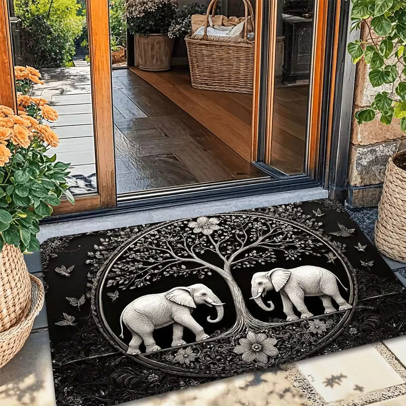 VIKAMA Teppich mit Elefanten-Motiv in Schwarz, rechteckige Bodenmatte im Ethnic-Design für Wohnzimmer, Schlafzimmer oder Flur - Bild 2