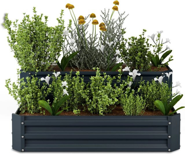 Blumfeldt High Grow Hochbeet mit 2 Ebenen aus Stahl in Anthrazit, B/T/H: 120 x 50 x 90 cm, 405 l Volumen - Bild 1
