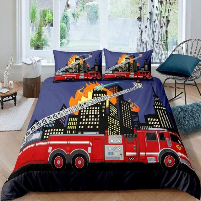 Bettwäsche-Set mit Feuerwehrauto-Muster für Kinder von Binchi Outdoor Product, Farbe Rot, B/H: 245 x 210 cm - Bild 1