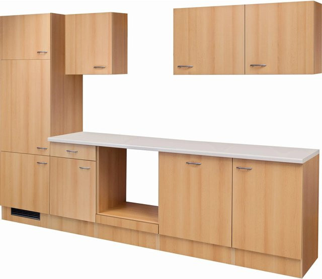Flex-Well Classic Küchenzeile Nano in Buche Nachbildung, Farbe Braun, B: 280 cm, H: 200 cm, T: 60 cm - Bild 1