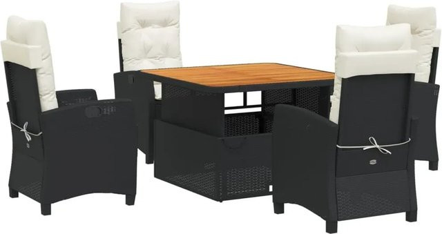 vidaXL 5-teilige Garten-Essgruppe aus Poly-Rattan und massivem Akazienholz mit Kissen in Schwarz und Braun - Bild 1