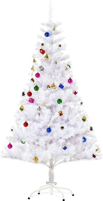 Aosom Weihnachtsbaum in Weiß mit Kugeln, Glocken und Tannenzapfen, Höhe: 150 cm - Bild 1