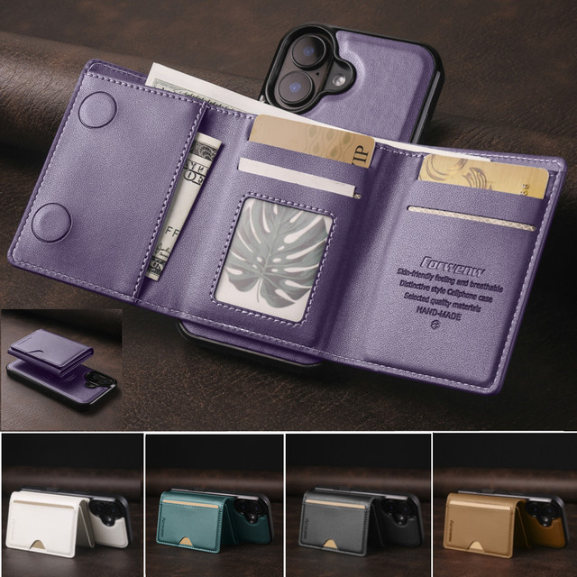 Aierkeba Anti-Diebstahl Ledertasche als abnehmbare Wallet-Hülle für iPhone 11 bis iPhone 17 Pro Max in Schwarz oder Lila - Bild 1