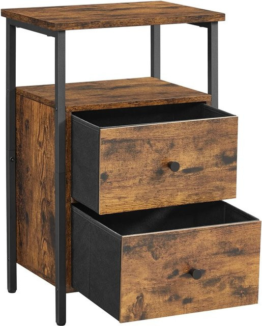 VASAGLE Nachttisch im Industrie-Design mit 2 Schubladen, Braun-Schwarz, B/T/H: 38 x 28 x 60 cm - Bild 2