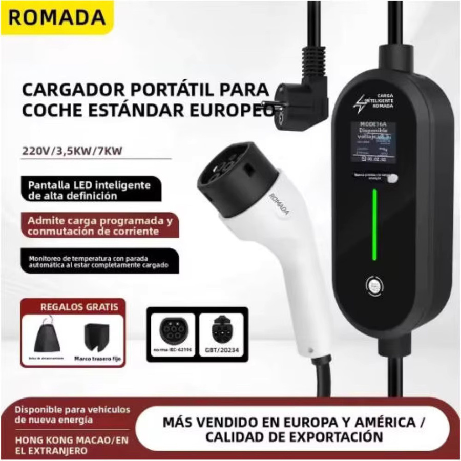 Teschev EV-Ladegerät Typ2 16A 3,5kW Elektroauto-Ladekabel Schwarz Modus 2 EVSE für Elektrofahrzeuge - Bild 2